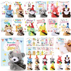 12/24/36 Sets Bulk Back to School Birthday Mini Plush Animals Bulk with Hats, Small Stuffed Animal Gifts for Students Friends Coworkers, Classroom Rewards, Party Favor Supplies, Back to School, Birthday Party Decorations