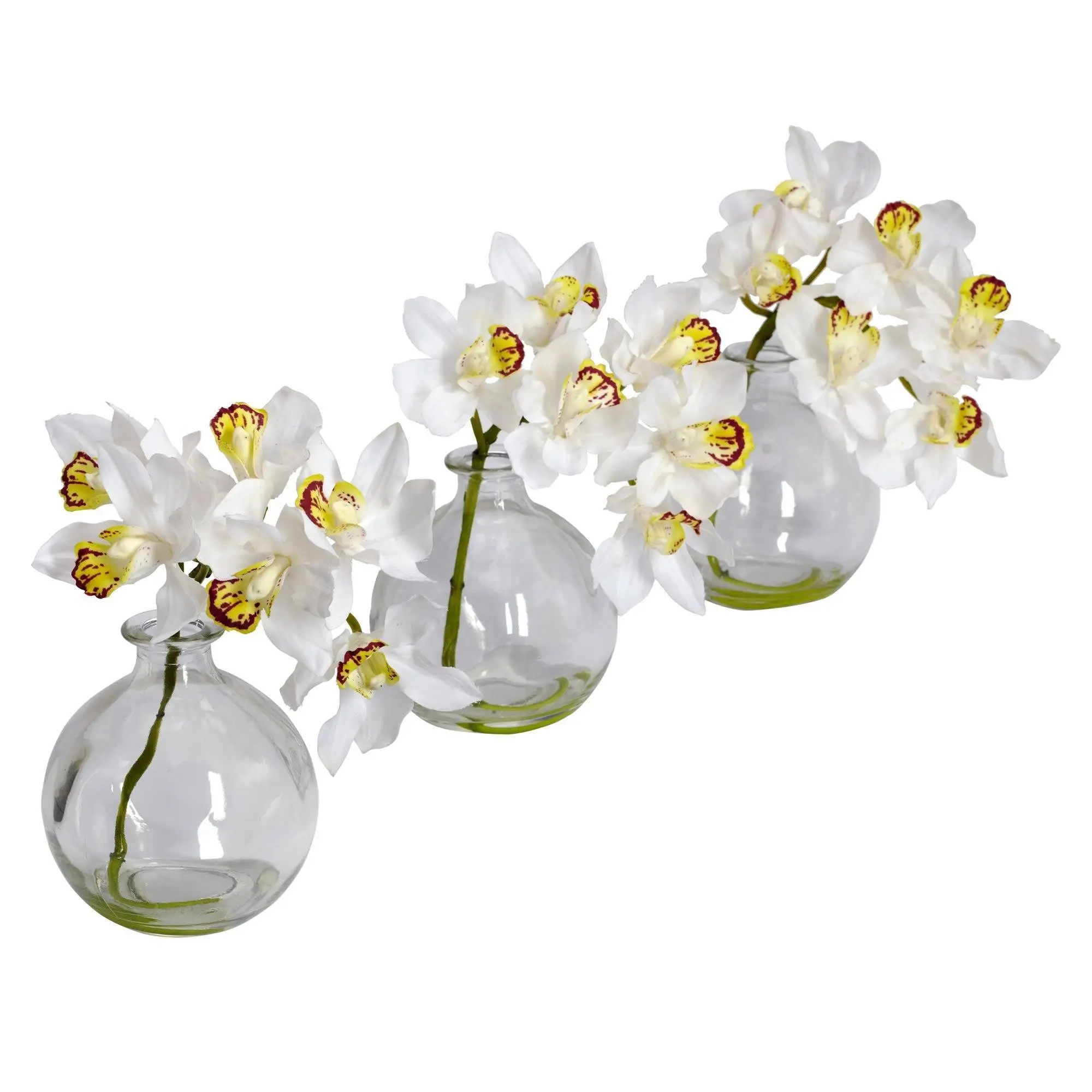 Artificial Silk Cymbidium Flowers Bouquet Set - 3-Piece Triple Blooms, Cute Artificial Pink Flower Arrangement, Includes Vase, Home Decor Gifting Supplies, Cute Artificial Flowers