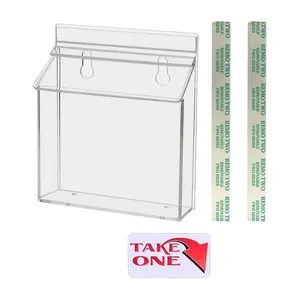 Outdoor Brochure Holder Holds 7.5” x 5.5” Postcards Wall Mount Clear Acrylic Advertisement Box with Lid Store Front Display Take One Organizer Bin by 321 Plastics