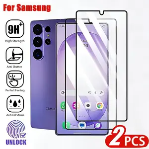 2 Pcs HD Transparent Tempered Glass Screen Protector Film For Samsung Galaxy S26 Ultra S26 S26 Plus S25 S25 Plus S25 Ultra S24 S24 Plus S24 Ultra S24 FE S23 S23 Plus S23 Ultra Screen Protector Fingerprint Resistant Touch Sensitive Accessories