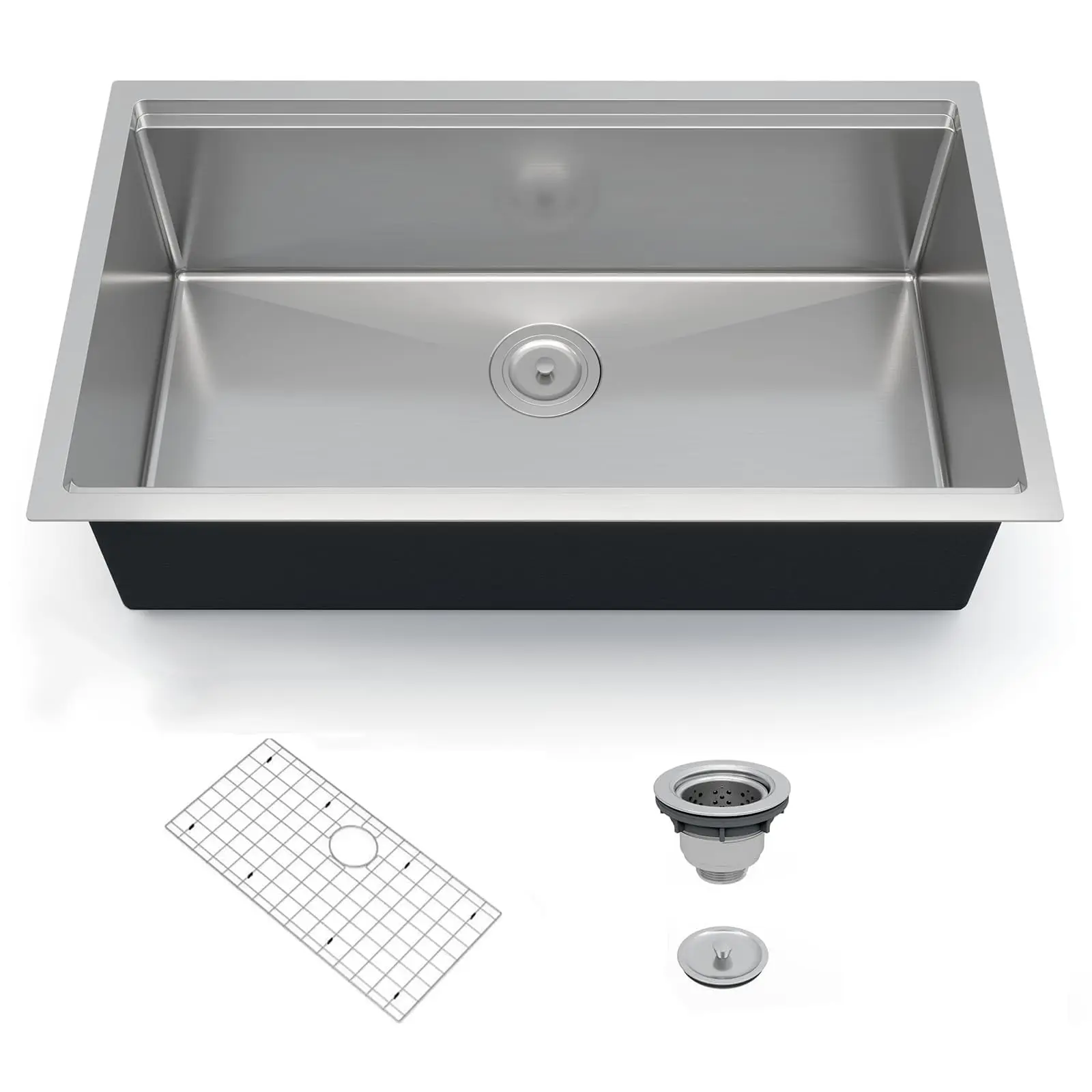 Garvee 30x19 Inch Undermount Kitchen Sink with Drainboard, Single Bowl 16 Gauge 304 Stainless Steel, 10 Inch Deep, Includes Bottom Grid & Drain Assembly