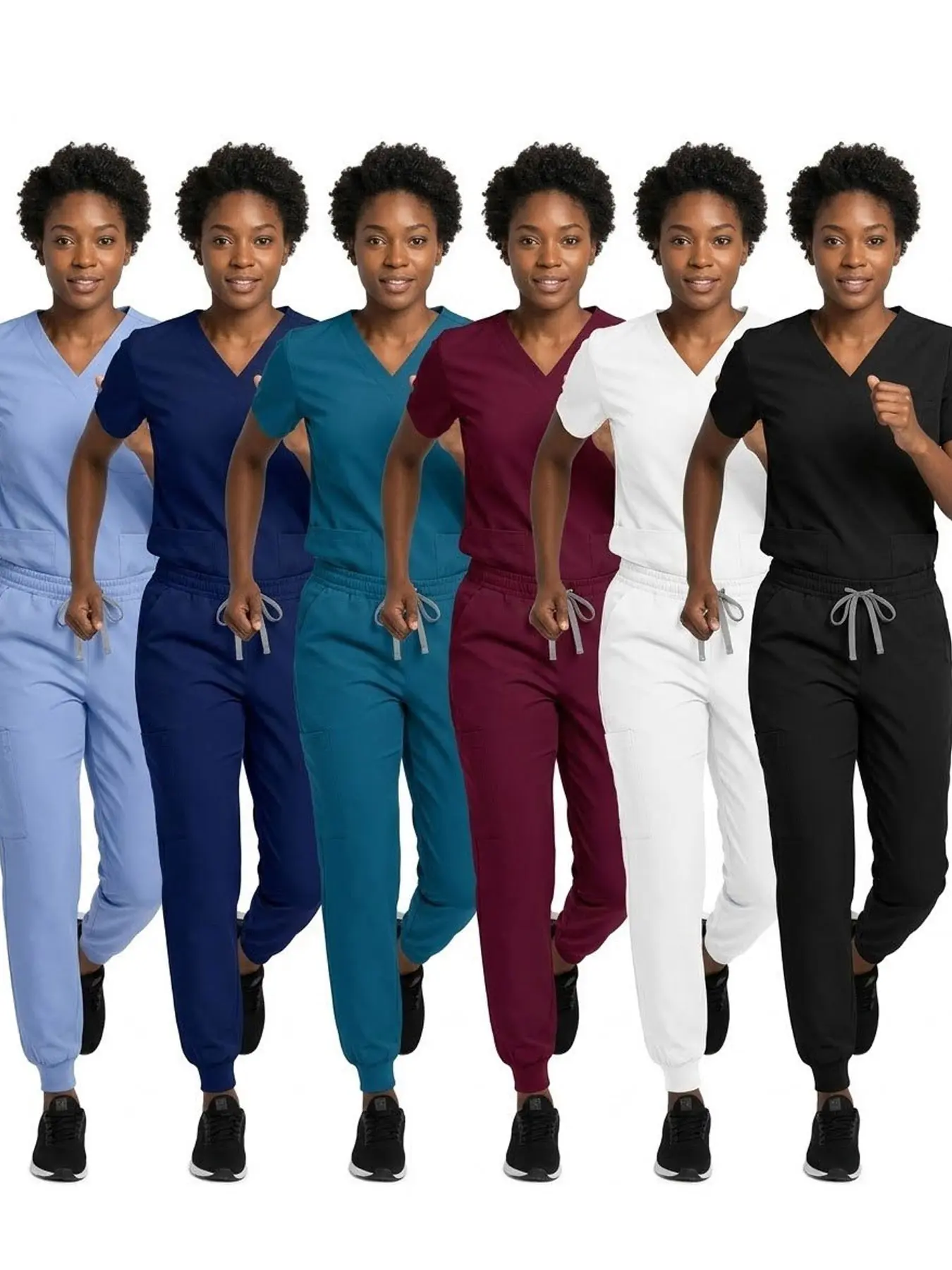 Women's V-Neck Scrub Set, Nursing Scrubs 2-Piece Stretch Basic Uniform with Jogger Pants, Multi-Pocket Breathable Workwear for Nurses Doctors, Multiple Colors Available, Clothes