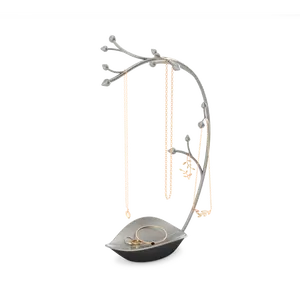 Umbra Orchid Jewelry Stand, Nature-Inspired Organizer w 12 Hooks and Leaf-Shaped Dish, Perfect for Necklaces, Bracelets, Rings, and Earrings
