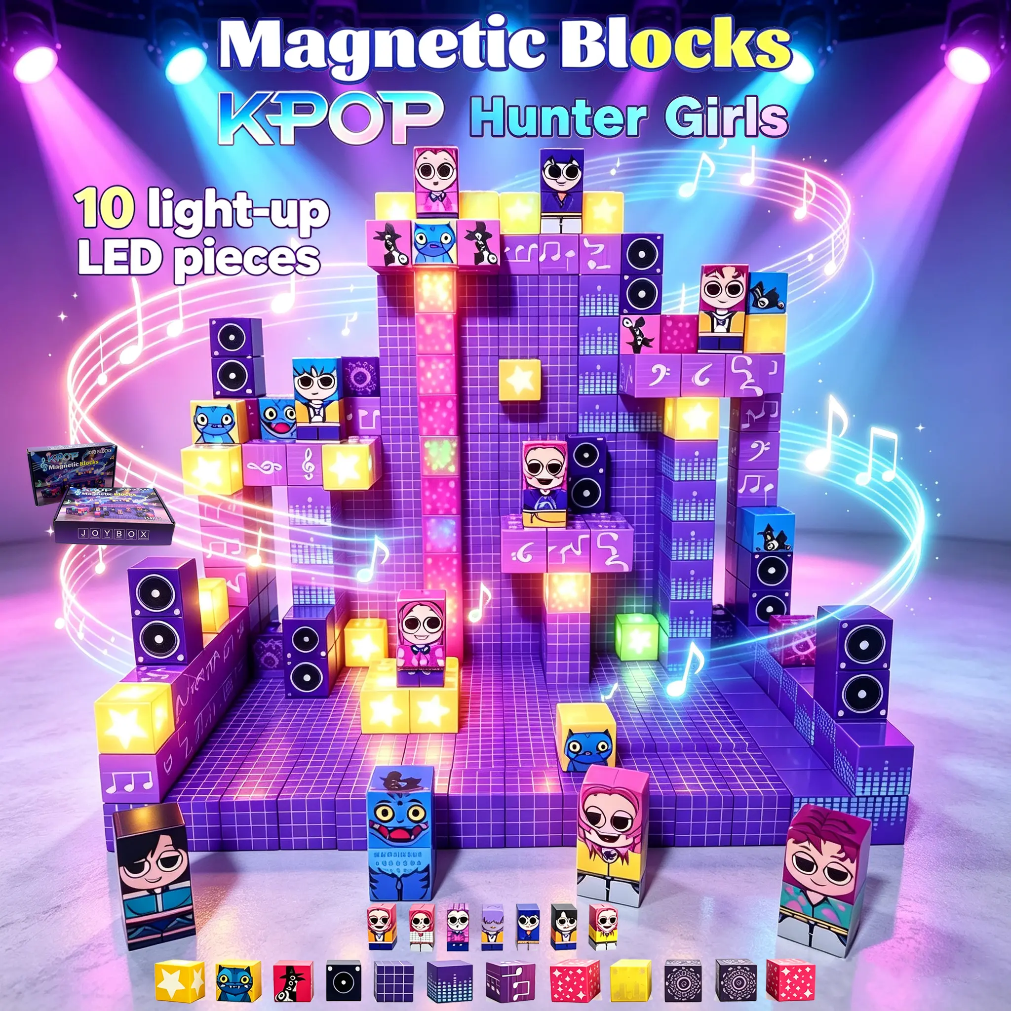 Kpop Magnetic Blocks Building Set - 48pc ABS Plastic Light-Up Kids Toys with 8-Point Magnet Hold, DIY Playset for 10-12 Year Old Girls, Hands-On Skill-Boosting Developmental Gift (48pc to explore)