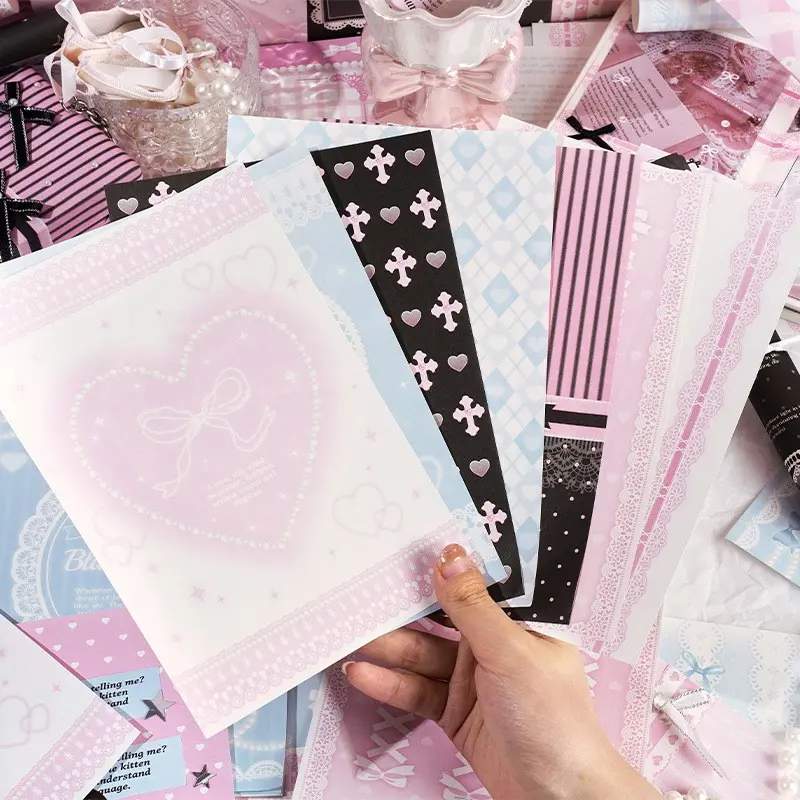 120 Sheets Large Size Material Paper Korean Style Sweet Lace Background Paper, Decorative Paper, Perfect for Scrapbooking Crafts and Decorations, High-Quality Craft Supplies