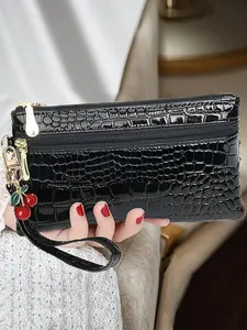 Cute Cherry Design Women's PU Leather Wallet, Zipper Wallet Design, Elegant Fashion Wallet, Casual Style Handbag with Multiple Pockets, All Seasons Fashion Accessory