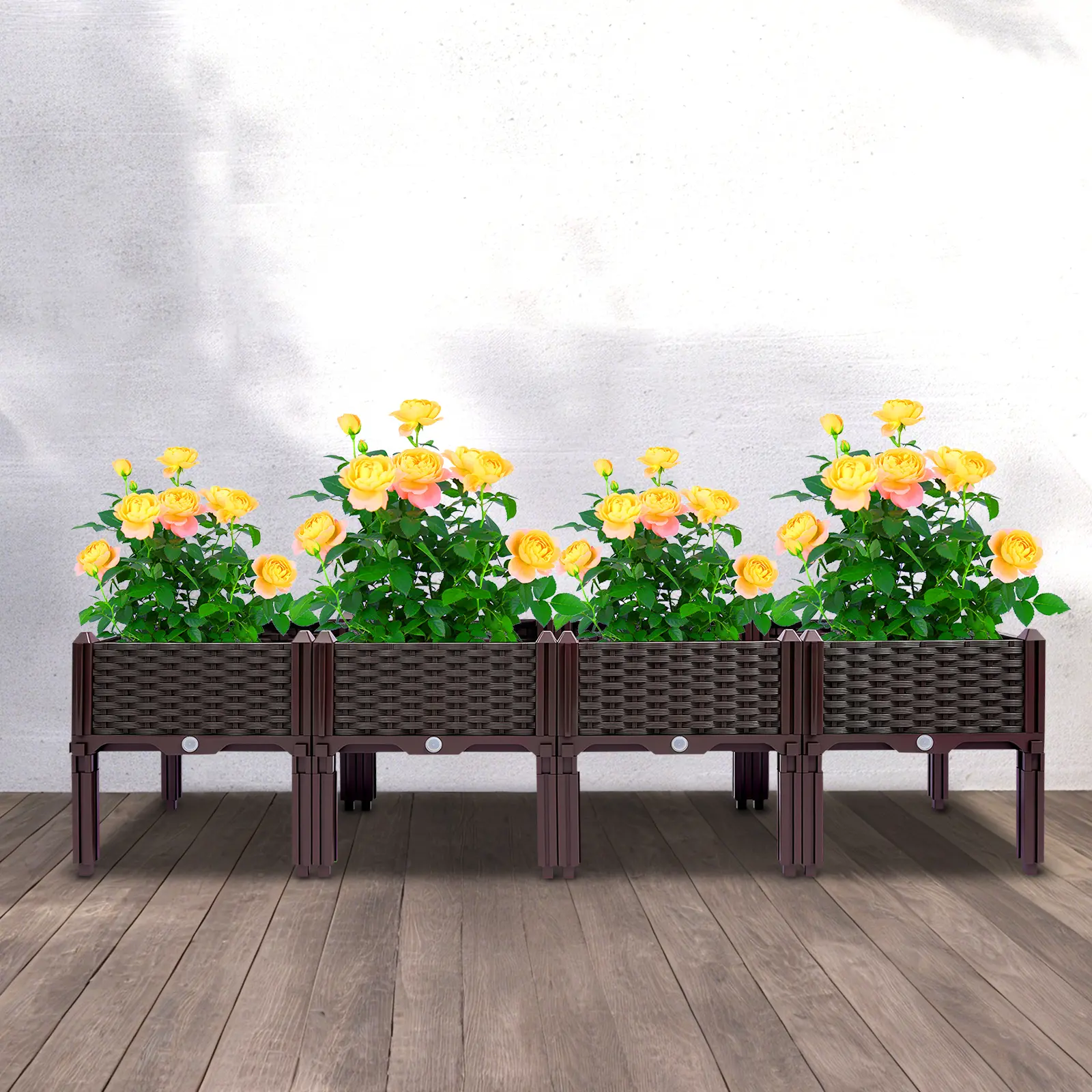 4-Tier Raised Garden Bed, Large Rectangular Planter Box for Outdoor Yard Patio Balcony, PP Material Flower Vegetable Herb Pot, Brown