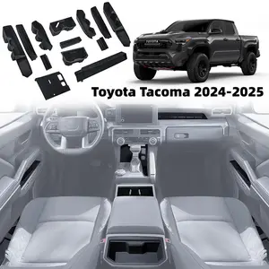 13pcs Custom Fit Interior Black Silicone Liner Insert + Non-Slip Organizer Trays Pads Kit for Toyota Tacoma Crew Cab (2024-2025 Gen 4th) - Fully Covered Set