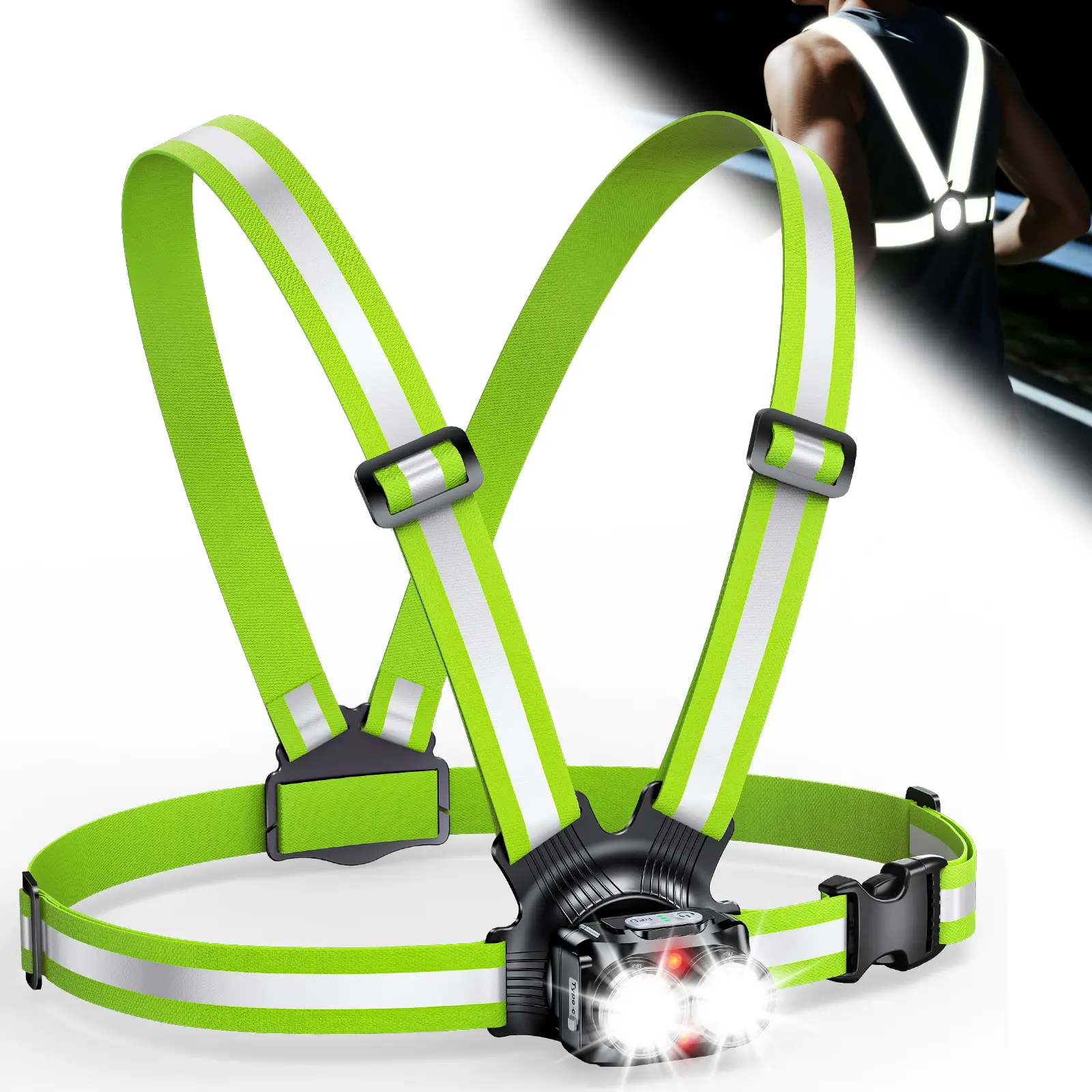 Running Lights for Runners 800LM, 6 Modes Running Light with 45°Adjustable Tilt, IPX5 Waterproof Rechargeable Visibility Reflective Vest for Night Walking/Cycling/Jogging, 4-25Hrs Runtime