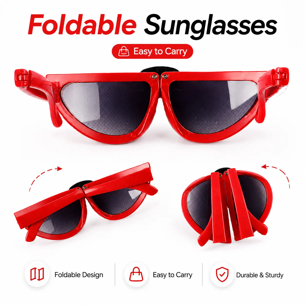 Folding Animal Sunglasses - Compact, Portable Plastic Foldable Eyewear, Party Favors Photo Props for Beach Vacations, Festive Novelty Gift for Kids & Adults