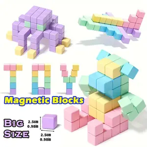 Cute Macaron Color Magnetic Building Blocks, 0.98 Inch Large Size Pure Color Magnetic Building Blocks, Magnetic Tiles Stacking, Magnetic Building Set, STEM Sensory Education Toy, Gift for Kids over 3 Years, Made with high-quality ABS material