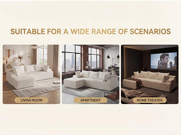 【FELIZPACE】 Cloud Couch, Upholstered Cloud Sofa Sectional Couch with L Shape Chaise, Fluffy Comfy Boneless Couch with Deep Seat & Throw Pillows, Cloud Couches for Living Room, No Assembly Required, Boneless sectional couch, Beige, Blue, Black