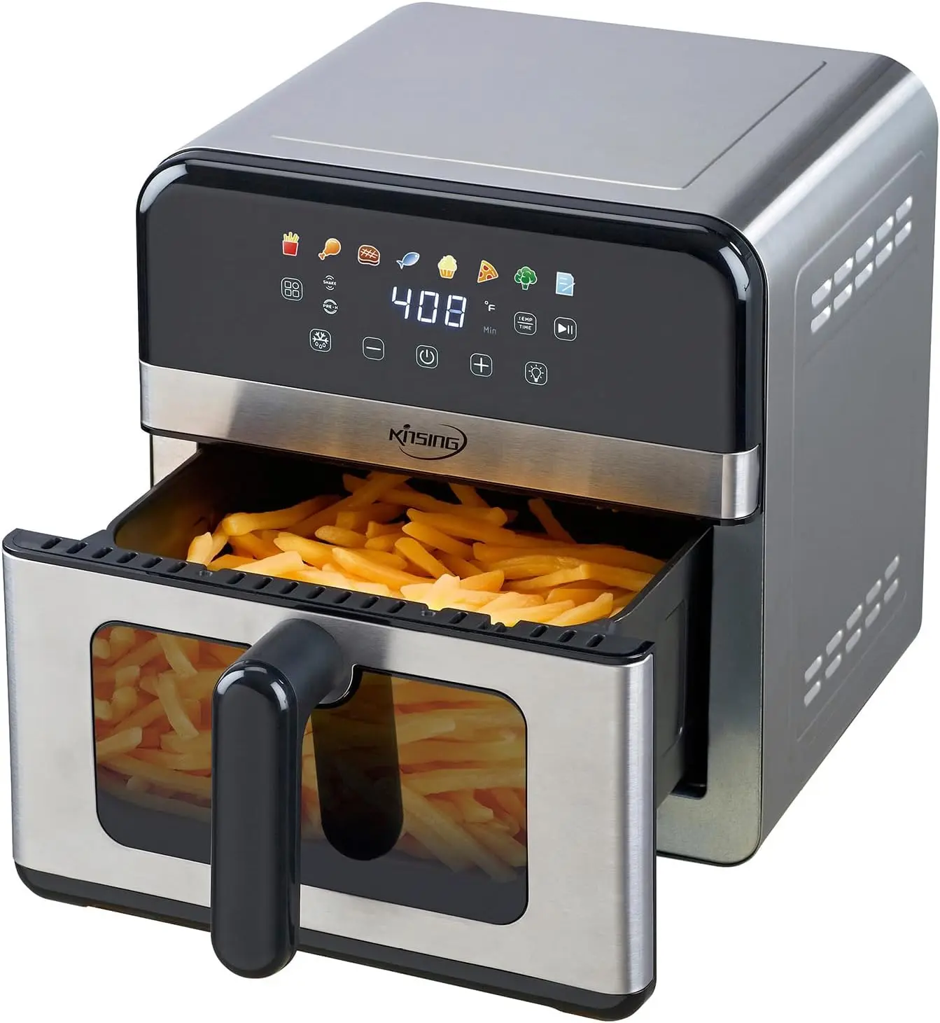 Air Fryer with Window Visible 8-in-1,Compact & Large 7.5-Qt,Up to 85% Less Oil,Roast, Bake, Dry, Reheat, Frozen, Broil,160-400 Even Results With  Temperature Control,Whole Metal Cover