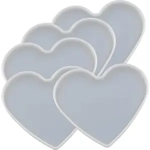 5 count Love Heart Epoxy Mold DIY  Casting Heart Base Coaster  Mold, 5 count Medium Size, 10 x 7.3cm