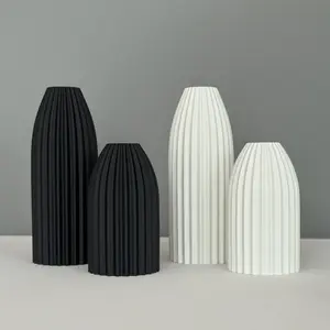 3D printed matte vase, Black and white matte plastic vases, Minimalist Bohemian, Round Matte Vases for Dried Flowers&Pampas Grass, Office, Shelf, Living Room, Bedroom, Entryway Decor, Home Decor Vase