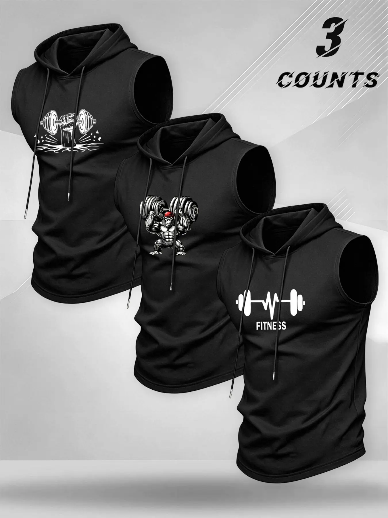 American Fitness Dumbbell Print Hooded Sleeveless Tank Top, Quick-Dry Breathable Weight Training Shirt, Men's Gym Workout Top, Fitness Training Clothes, Fitness Apparel