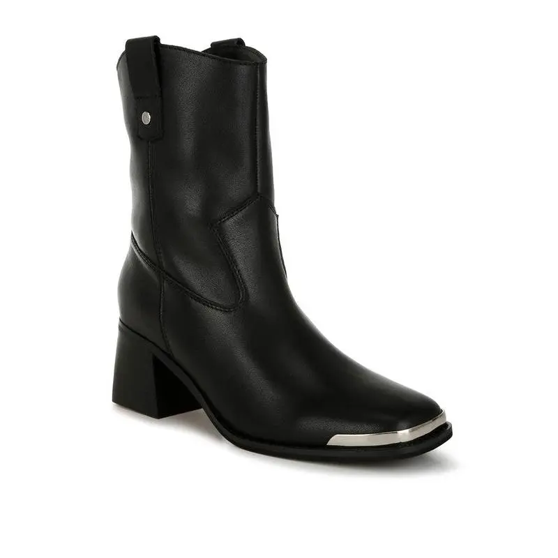 Iliad Genuine Leather Metallic Accent Ankle Boots
