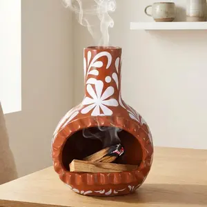 Terracotta Palo Santo Holder Burner Mini Chimenea Incense Dish for Altar Meditation Yoga Zen Energy Cleansing Home Office Decor Valentine's Day Gift