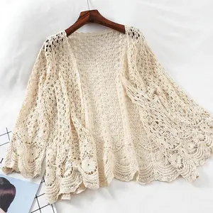 Open Lace Cardigan Crocheted Hollow Out Shrug
