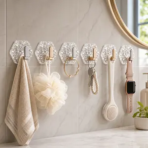 4Pcs 2Color Crystal Clear Adhesive Wall Hooks, No-Drill Transparent Hooks for Bathroom, Kitchen, Towels, Jewelry, Keys & Home Storage