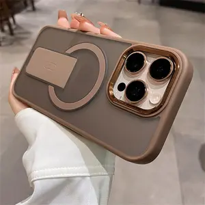 Folding Stand Holder Magnetic Matte Case For iPhone 16 Pro Max 15 14 Plus 13 12 11  For Magsafe Wireless Charge Shockproof Cover