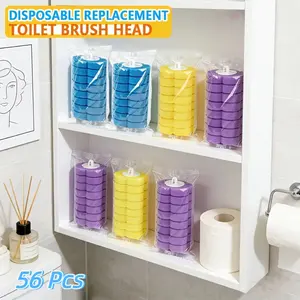 56PCS Toilet Cleaning Wand Replacement Pads, Disposable Hygienic Refill Pack in Tri-Color Transparent Bags for Toilet, Tub, Basin and Sink Deep Cleaning Household Toilet Bowl Cleaners