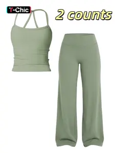 Women's Sportswear Two-Piece Set High-Waisted Straight-Leg Pants Yoga Quick-Dry Tight-Fit Fitness Casual Sports Wear Workout Running Clothes Yoga Outfits