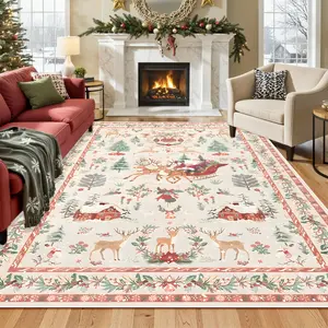 Christmas Theme Home Decor Carpet, Santa Claus & Christmas Tree Print Rug, Soft Non-Slip Washable Mat for Living Room Bedroom Sofa Dining Area, Home Decorative Rugs