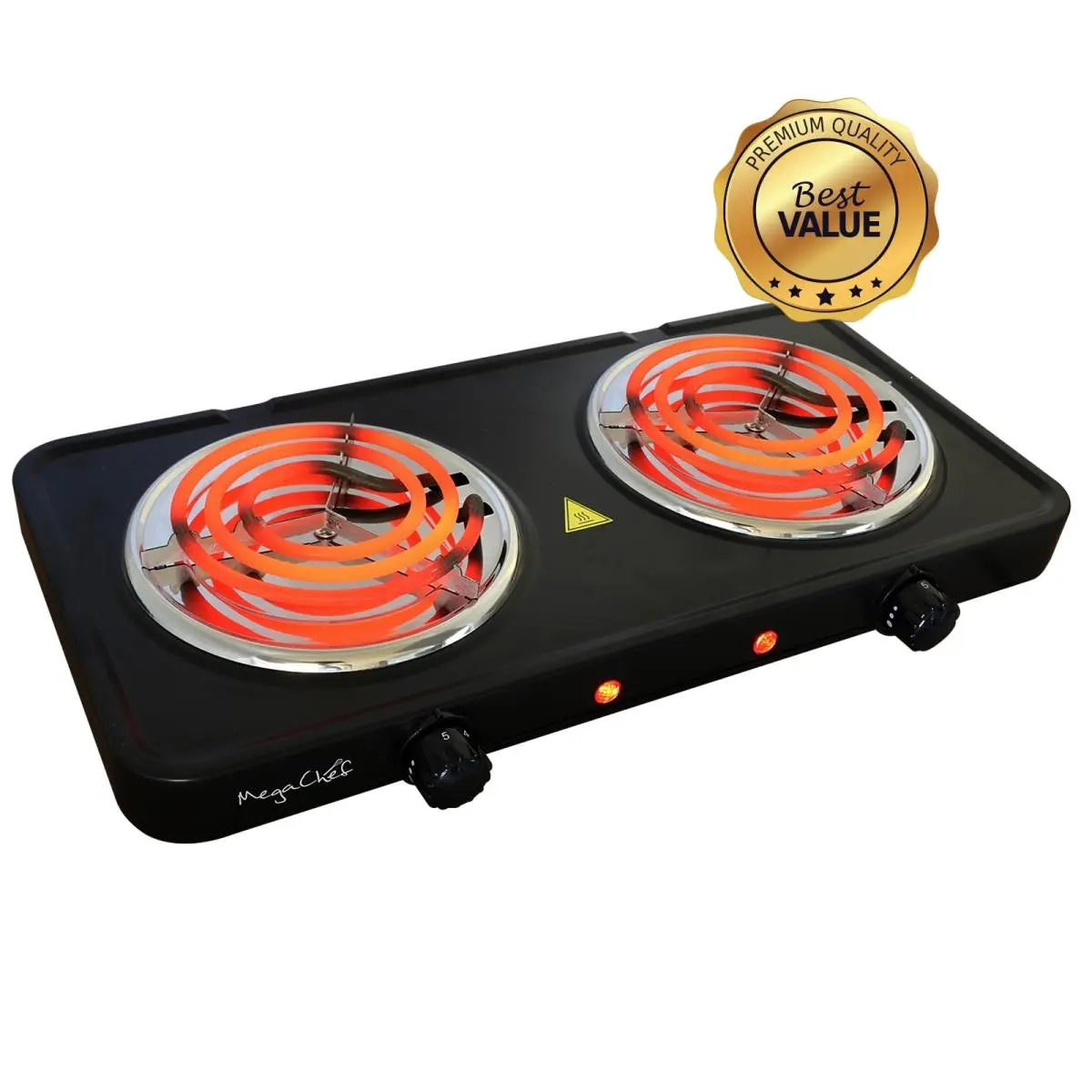 MegaChef MC-2012A-B-RB Electric Dual Coil Burner Cooktop - Easily Portable, Ultra Lightweight Buffet Range for Travel, Dorm Room, Camper, Home Cooking, Cabin, Matte Black, 1700 Watts