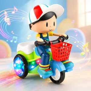 Kids Electric Stunt Bike Toy, Musical Light Up Tricycle with Wiggling Action, Obstacle Avoidance and Interactive Play