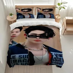 3pcs ENHYPEN NI KI Theme pattern printing, exquisite patterned three-piece bedding set, quilt cover and pillowcase, soft and comfortable, perfect for home bedroom room, suitable for all seasons, best and party, 1 Duvet Cover + 2 Pillowcases (No Insert)