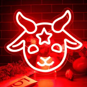 ROSNEK Dimmable Acrylic Neon Sign - Gothic Satan Theme, Lamb Demons Design, USB-Powered, Wall-Mounted Home Decor for Halloween, Bedroom