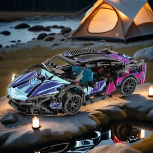 1690-Piece Cyberpunk Style Racing Car Building Block Model Building Kit, Multi-Color Abs Material, Perfect for Desk Decoration & Gifts