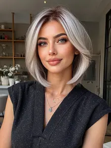 Topshe 13x6 Silk Lace Front Wig, Cream Color Highlights Short Hair, Glueless Bob Wig, Lightweight Breathable, Natural Parting, Suitable for All Seasons, Lace Frontal Wig