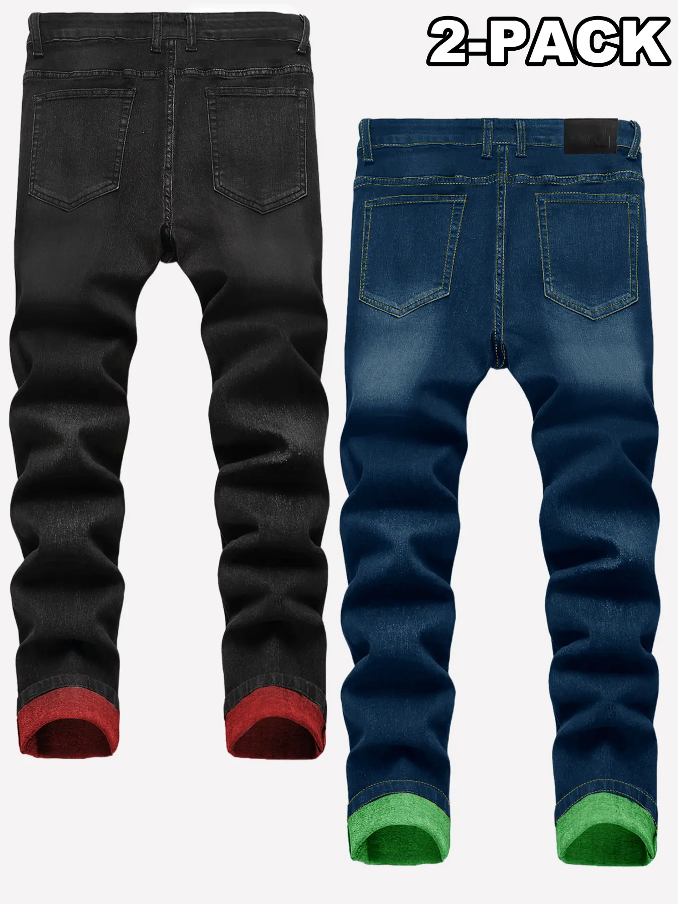 Men's Ripped Jeans 2-Pack - Menswear Slim-Fit Vintage Stretchy Denim with Buttons, Distressed Details, Colorblock Patches, Plain Design, Fabric, All Season, Casual, Retro Style, 90S Look, Below Ankles, 90S Inspired Men's Jeans, Ankle-Length Men's Jeans
