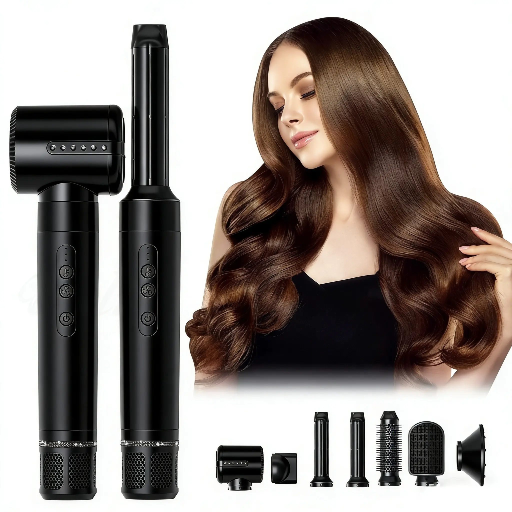Women's 7-in-1 Multi-Styling Hot Air Brush Curler - Bathroom Home Supply Gadget with Ergonomic Handle, Automatic Curling, Straightening Brush, 1300-1400W Fast Heating, Efficient Styling for All Hair Types, Exquisite Ideal Gift for Loved Ones