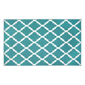 My Magic Carpet Moroccan Trellis Teal Machine Washable Area Rug, 3x5 Stain Resistant, Non-Slip, Waterproof