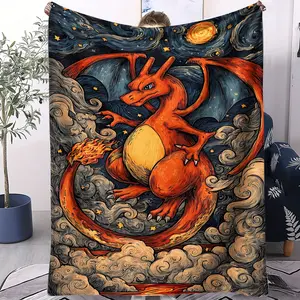 Cloud-themed fire-breathing dragon print blanket, soft and warm plush, suitable for sofa beds, offices, and camping, a perfect gift idea, Lightweight Throw Blanket
