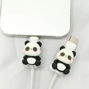 Cute Panda Lightning/Type-C Cellphone Cable Protector, Durable and Fashionable Aesthetic Phone Accessory, Plastic Cable Protector with Cute Bow Decorations