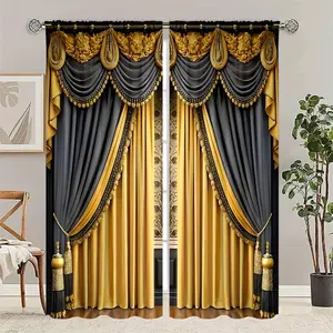 2 pieces of vintage court-style faux curtains with floral decorations. These curtains are semi-transparent to protect privacy, fade-resistant, easy to clean, and suitable for bedroom and living room decoration.