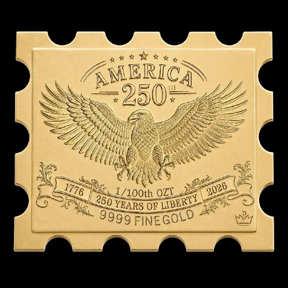 1/100 ozt .9999 Pure Americas Gold 250th stamp Minted by Monarch Precious Metals