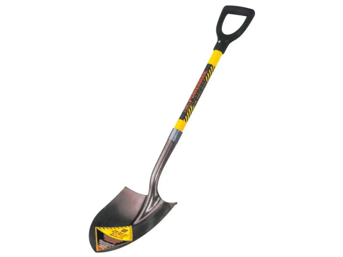 Seymour Structron Yellow Round Point Shovel - No. 2 9"x12" Steel Blade Metal Head, Heat-Treated, 29in Fiberglass D-Handle, for Gardening, Digging Soil, Outdoor Work