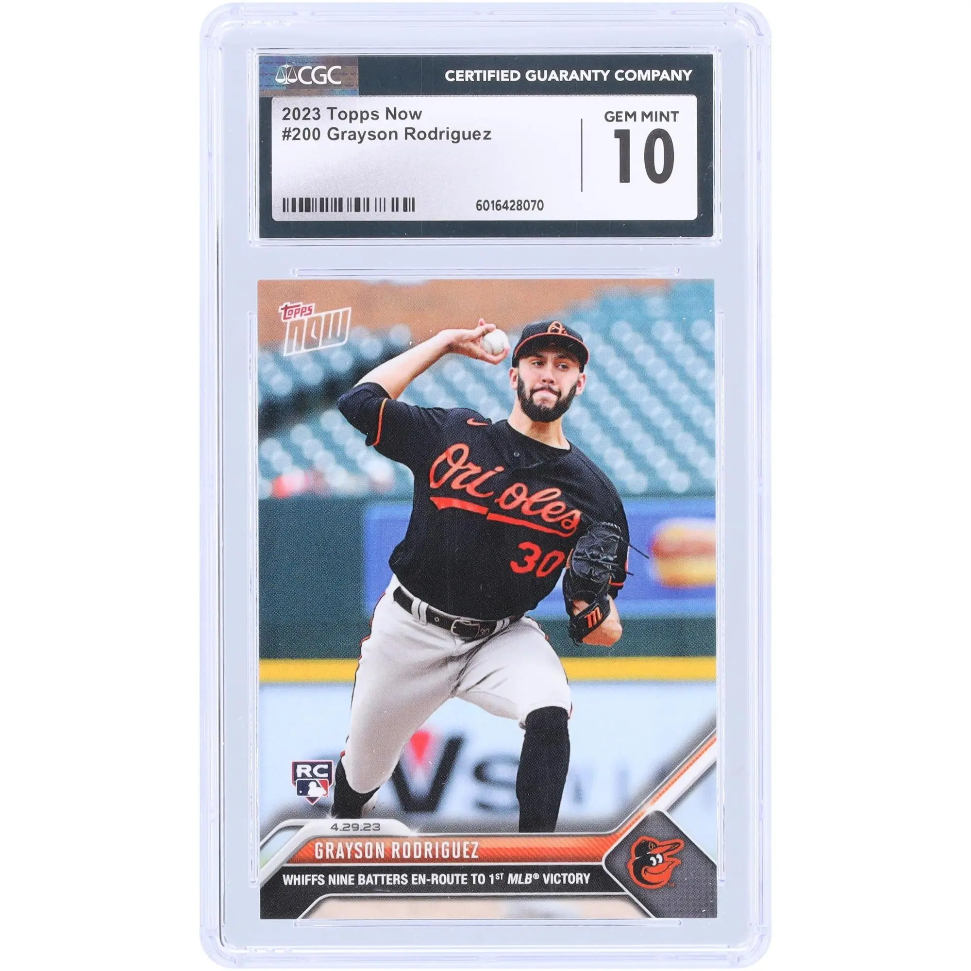 Grayson Rodriguez Baltimore Orioles 2023 Topps Now Whiffs Nine Batters En-Route To 1st MLB Victory #200 CGC Authenticated 10 Rookie Card
