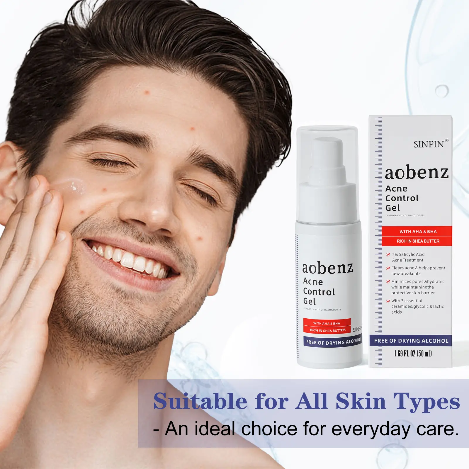 Anti-Acne Topical Gel with Salicylic Acid + HA - Blackhead Pore Remover, Bump & Impurity Remover Acne Clearing Product for Back, Chest & Butt, Amino Acid, Ceramides