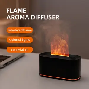 220ml Simulated Flame Design Ultrasonic Aroma Diffuser with 7-Color LED Lighting Portable USB Powered Essential Oil Air Humidifier for Home Office