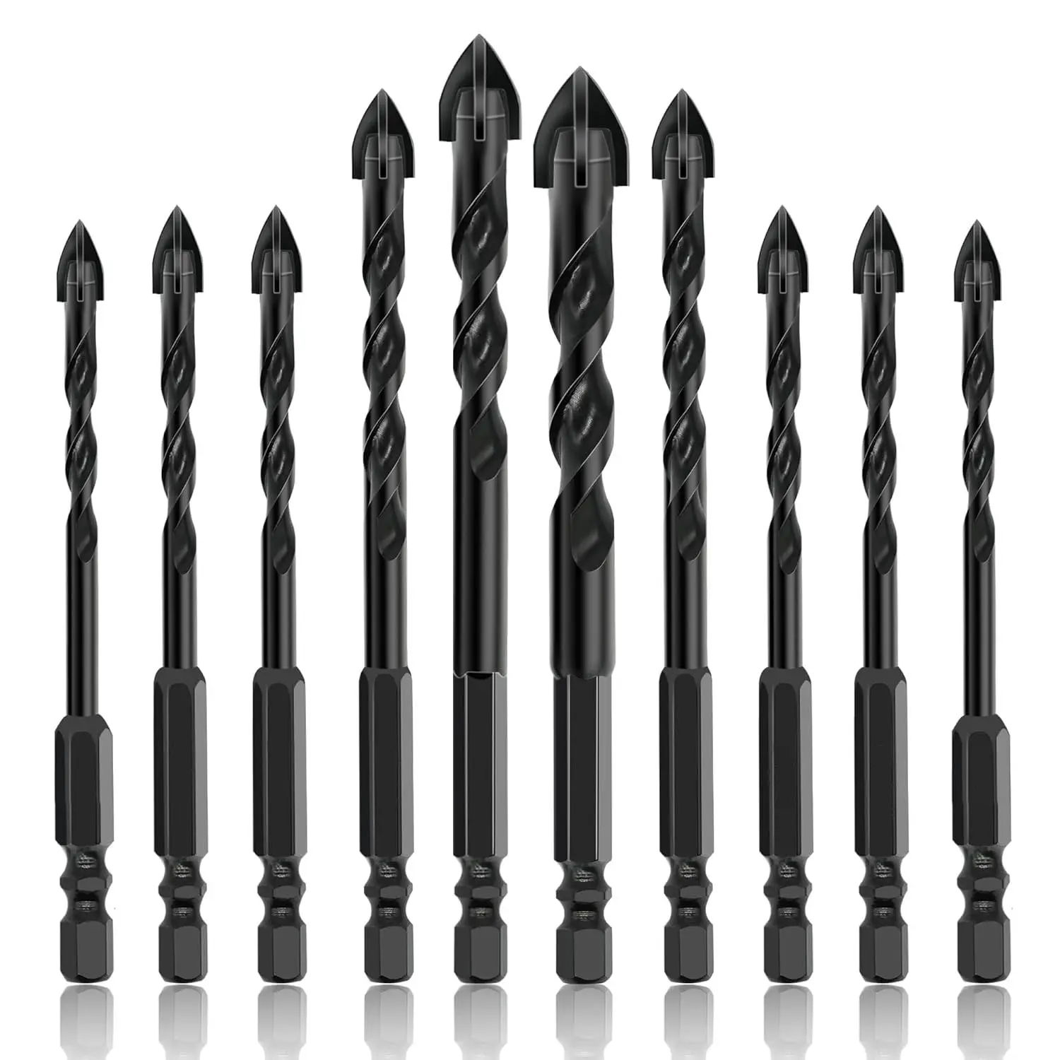 10PCS Masonry Drill Bit Set, 3/16”-1/2” Concrete Drill Bit, Hex Shank Cement Drill Bits Set with Tungsten Carbide Tip for Glass, Metal, Brick, Tile, Concrete,Plastic and Wood Tool Accessories Hardware
