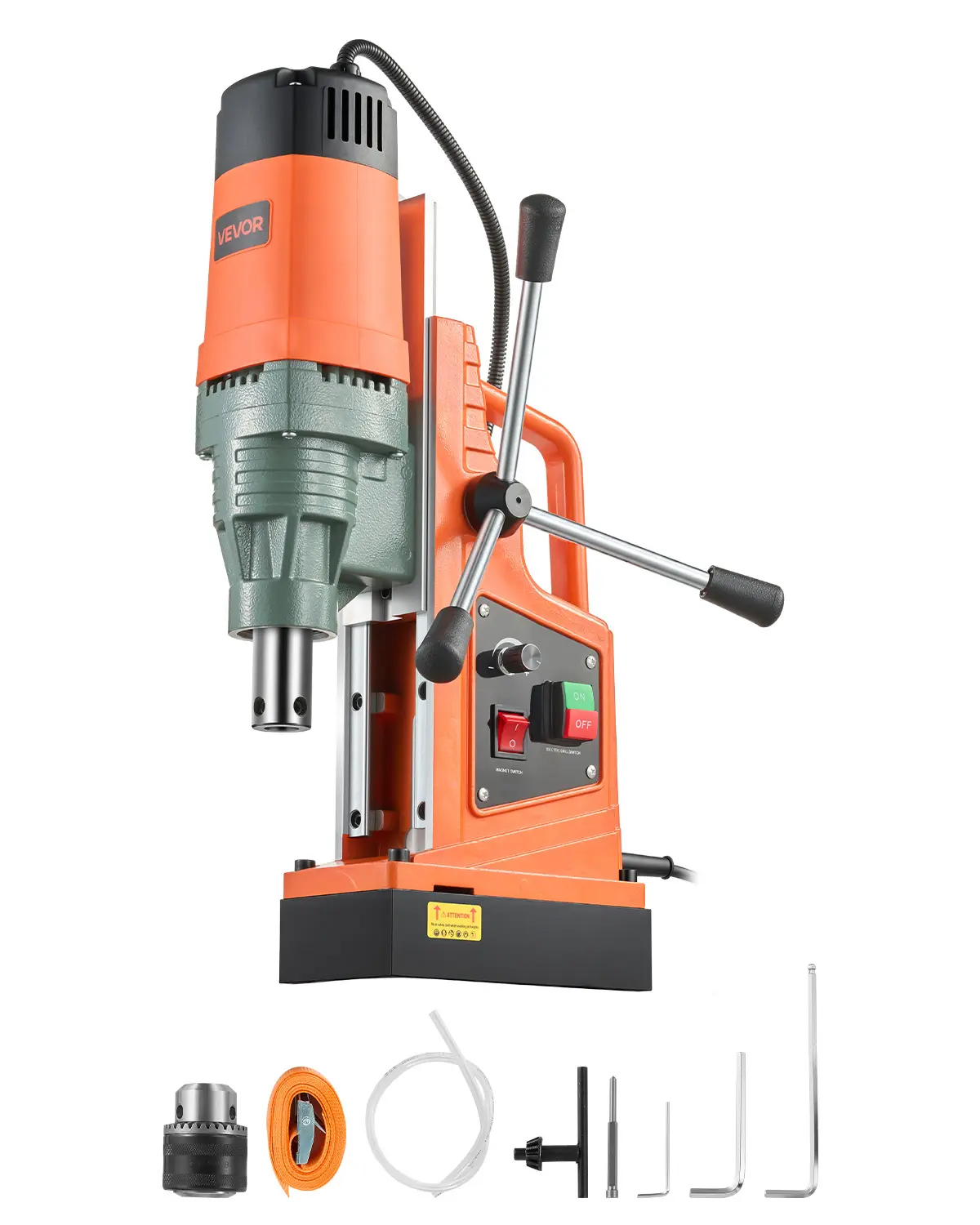 【summerfinds】VEVOR 1550W Copper Motor Mag Drill Press, 2 in Coring Diameter, 2922 lbf Magnetic Force, 0-550 RPM Variable Speed, 3 Extended Cranks, Built-in Scale, Portable Precision Drill for Metal Surfaces, Home Improvement Projects, Bridges, Ergo Handle