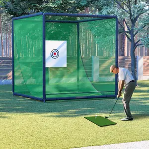 Golf Practice Net Cage, 10 x 10 x 10 Feet Metal Frame Hitting Net Kit Suitable for Backyard, Golf Hitting Cage Net Golf Training Simulator Suitable for Home Use Auto-Balance Putter Golfers High Performance Anti-Slip Grips Black Wedge top golf net
