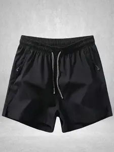 Men’s casual fashion athletic shorts with side slits — quick-drying polyester–elastane blend; suitable for jogging, training, and the beach; zippered pockets