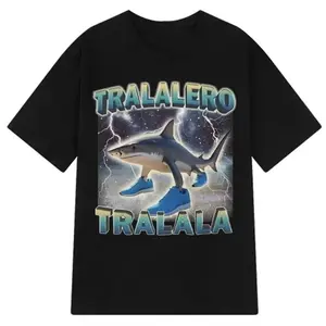 Viral Tralalero Tralala Shark With Shoes Italian Brainrot Meme Men's Oversized Graphic T-Shirt | Funny Gen Z Meme Bootleg Streetwear Novelty Tee